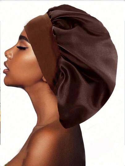 1pc Women's Wide Brim Elastic Satin Bonnet, Comfortable Breathable Hair Care Cap For Casual Daily Wear Sleep Bonnet
