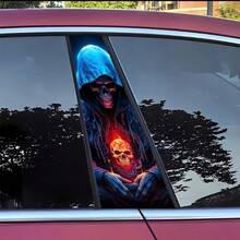 2 Packs Grim Reaper Skull Flame Decals, Polyethylene Waterproof Self-Adhesive B-Pillar Stickers, Scratch-Resistant Glossy Finish Side Door Car Decor - A - View 3