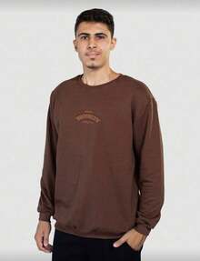 POLARBEAR Crew Neck Sweatshirt, Casual Basic Cotton, Brooklyn Laugh Print - 鏽棕色 - 查看 8
