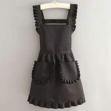 Princess-Style Sleeveless Apron Adults - Cute Ruffled Hem & Adjustable Waistband, Breathable Kitchen Cooking Nail Art Work Uniform, Loose Fit H-, Washable All-Season Brown Apron, Restaurant Apron| Princess Style Apron| Half Placket Apron - Nhiều màu - Xem 2