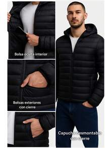 Chamarra Ligera Con Capucha para Hombre - Negro - Ver 2