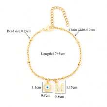 1pc New Fashion Eye Initial Bracelet Women Golden Stainless Steel Bead Chain Bracelets For Women - Yellow Gold - View 2