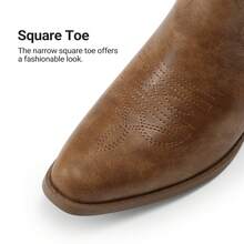 Womens Cowboy Boots Western Comfortable Chunky Heel Square Toe Fashionable Vintage Embroidered Cowgirl Knee High Boots - màu nâu - Xem 8