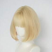 かつら女性のショートヘアボブヘア日本ミルクティーゴールドショートストレートヘアファッション年齢を軽減する模造フルリアルナチュラルフルヘッドセット - ホワイトゴールド - チェックする 7