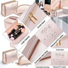 Portátil Bolsa de Maquillaje Impermeable Multifuncional para Cosmeticos con Cremallera de Oro Organizador Estuche Ideal para Maquillaje en el Viaje - como en la foto - Ver 1