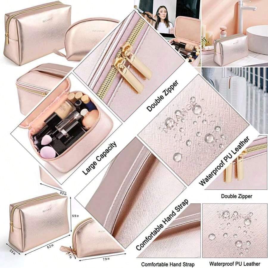 Portátil Bolsa de Maquillaje Impermeable Multifuncional para Cosmeticos con Cremallera de Oro Organizador Estuche Ideal para Maquillaje en el Viaje - como en la foto - Ver 1