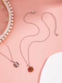 1pc Fashion Creative Sports Casual Style Rhinestone Basketball & Baseball Pendant Necklace, Unisex - Multicolor - View 1