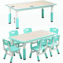 Set de Mesa Ajustable y 6 Sillas para Niños, Escritorio Multiusos con Superficie Resistente a Manchas, Patas Antideslizantes, Ideal para Manualidades, Estudio, Sala de Juegos o Casa, Color Azul Claro - Azul Cadete - Ver 8