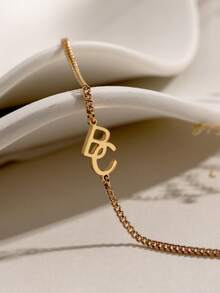 Customized Minimalist Double Letter Stainless Steel Bracelet, Personalized Initial Bracelet For Couples, Birthday Jewelry Gift For Her - Multicolor - View 4