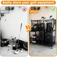 Sports Equipment Organizer, Golf Ball Storage Rack & Golf Bag Holder For Garage, With Storage Basket And Hooks, Indoor Outdoor Toy Ball Organizer For Golf Clubs, Basketball, Toys - Default - View 6