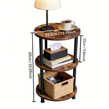 Mesita Auxiliar Redonda Mini, Mesita de Madera de 3 niveles , Ideal como Mesa de Centro, Mesita Lateral de Sofá y Mesita de Noche, 33.5X33.5cm Estantería Mesa De Centro Mesa Auxiliar Redonda Mesa Lateral - Granate - Ver 3