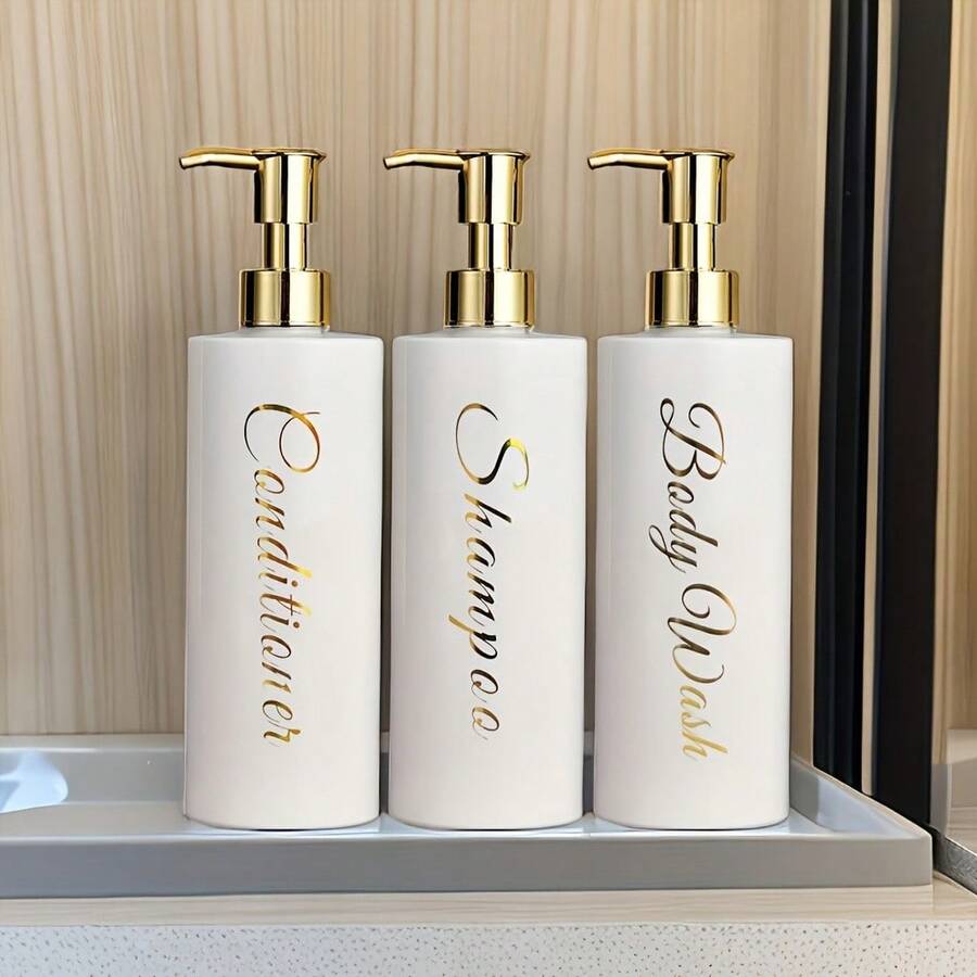 3 Sets / Packages - 500ml Bathroom Dispensers, Empty Bottles, Elegant White Dispenser Set - Plastic Shampoo, Conditioner And Body Wash Dispensers - Easy-To-Pump Bathroom Decoration, Bathroom Accessories - Suitable For Holding Shampoo, Body Wash And Conditioner