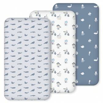 3 Packs Baby Crib Sheet, Fitted Elastic Corners Preschool Day Care Rest Nap Mat Cover, Soft & Breathable Baby Sheets For Regalo My Cot Portable Toddler Bed And Joovy Travel Cot