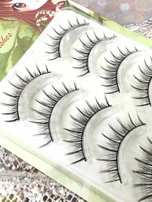 5 Pairs/Box Wispy Natural Looking False Eyelashes, Criss-Cross Sunflower Design, Suitable For Everyday Wear, Office Commute, Messy Yet Elegant Fairy-Like Lashes - Spiky Manga Lashes - View 4