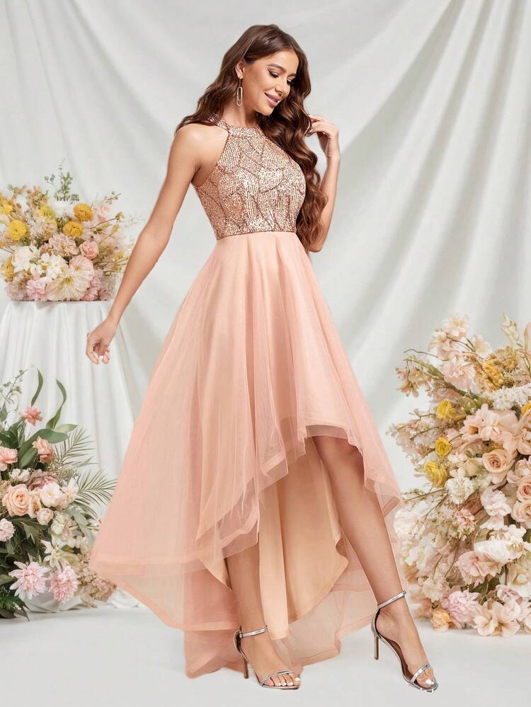 rose gold asymmetrical dress Xander Sequin Mini Dress main image 1