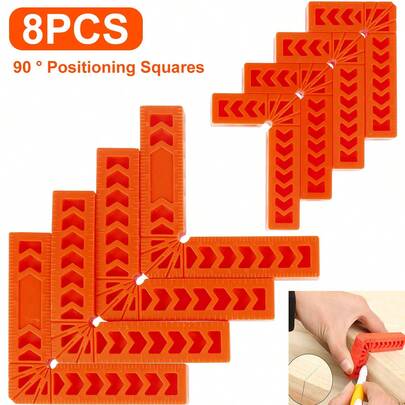 8Pcs 90 Degree Positioning Squares 4 Inch/3 Inch Right Angle Clamps Reusable Plastic L-Type Fixing Clamp Durable Corner Clamping Woodworking Tool For Picture Frame Cabinet Drawer