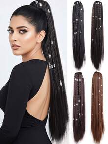 Tóc giả tổng hợp dài 20 inch, kiểu đuôi ngựa thẳng, kẹp năm bím, chịu nhiệt, phù hợp cho phụ nữ sử dụng hàng ngày và các buổi tụ họp. - Nhiều màu - Xem 1