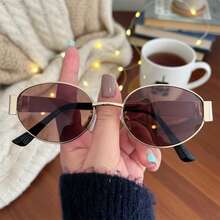 男士复古椭圆形金属时尚眼镜，四季皆宜，时尚百搭，适合日常佩戴、驾驶、度假、情人节礼物 - 彩色 - 查看 12