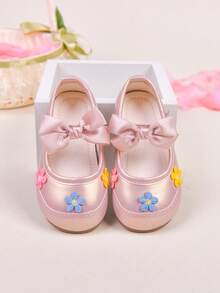 1双春秋季时尚百搭婴儿平底鞋，公主风蝴蝶结装饰，甜美元素，适合生日派对、聚会及其他优雅场合。 - 粉色 - 查看 4
