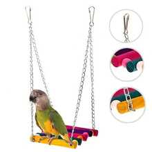 1pc Colorful Wooden Bird Swing Toy, Parrot Hanging Bridge, Bird Swing Ladder, Parrot Chewing Toy, Bird Cage Accessory - Multicolor - View 1