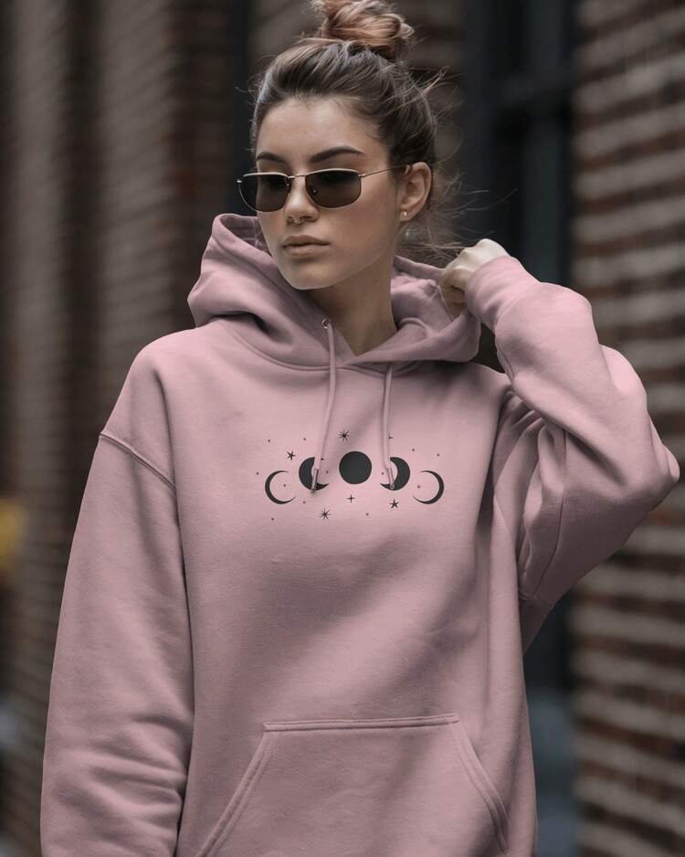 MOLETOM FEMININO ESTAMPADO "FASES DA LUA" VARIAS CORES CONFORTÁVEL CANGURU FLANELADO TECIDO PREMIUM MF-019 - Rosa Bebê - Visão 2