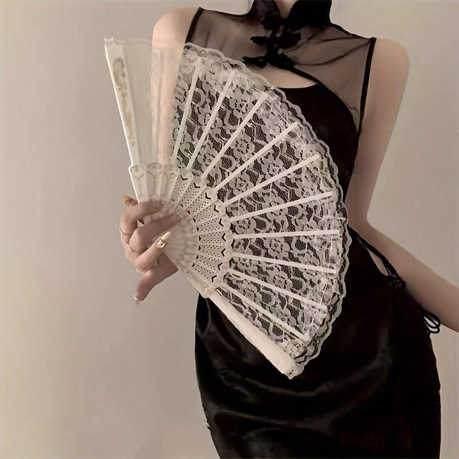 1pc 1920s Retro Lace Hand Fan Stage Performance Party Decoration Masquerade Singles Party Decoration - 彩色 - 查看 1