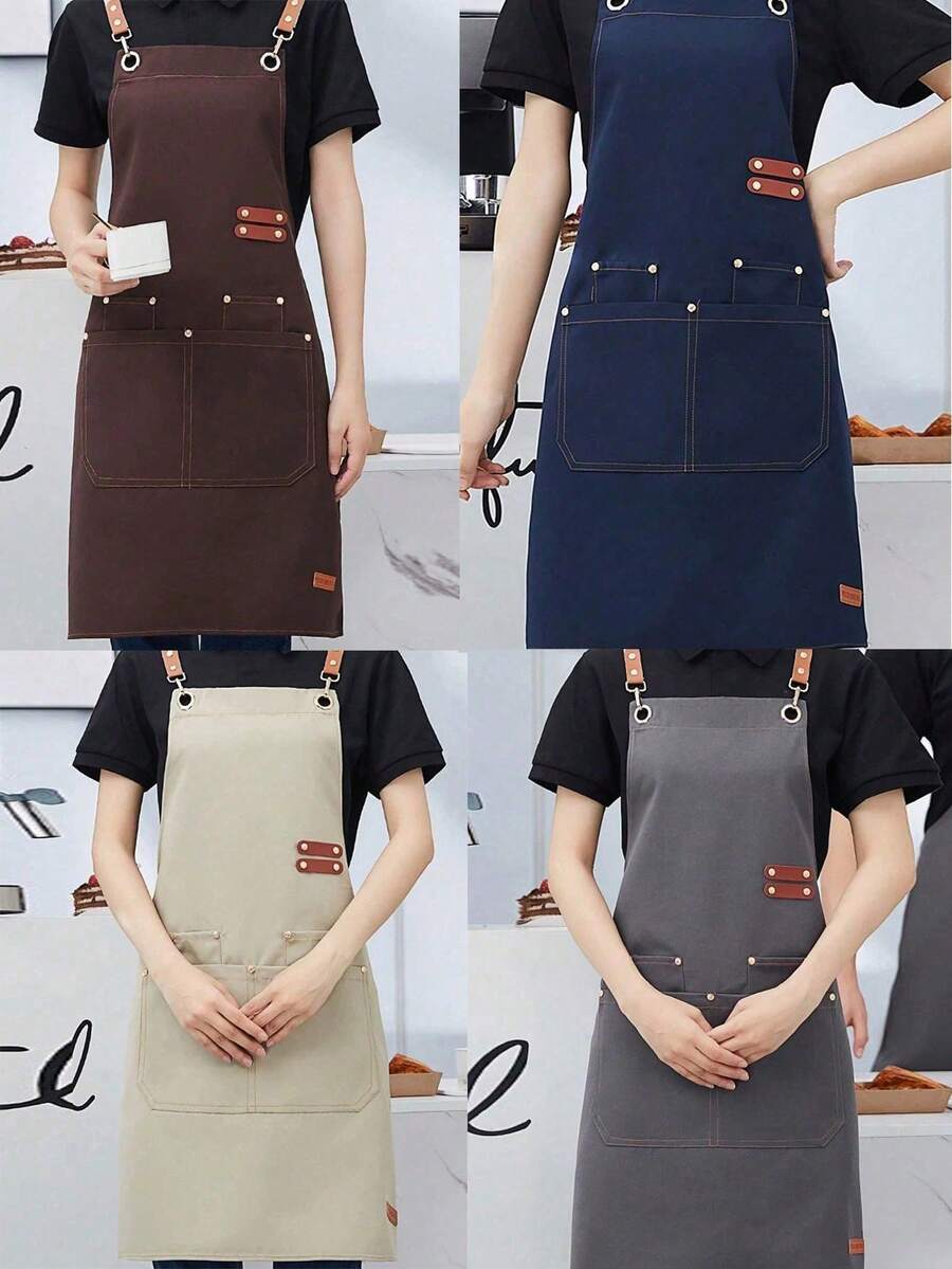 1 pieza Delantal de cocina impermeable y resistente al aceite, de tela de poliéster, adecuado para el hogar, restaurante, manualidades, jardín, barbacoa, escuela, cafetería, unisex, excelente regalo de Navidad - Multicolor - Ver 1