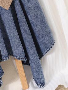 Bộ 2 món cho bé gái mùa hè: Áo không tay và chân váy denim bất đối xứng, trang phục thường ngày cho kỳ nghỉ. - Nhiều màu - Xem 5