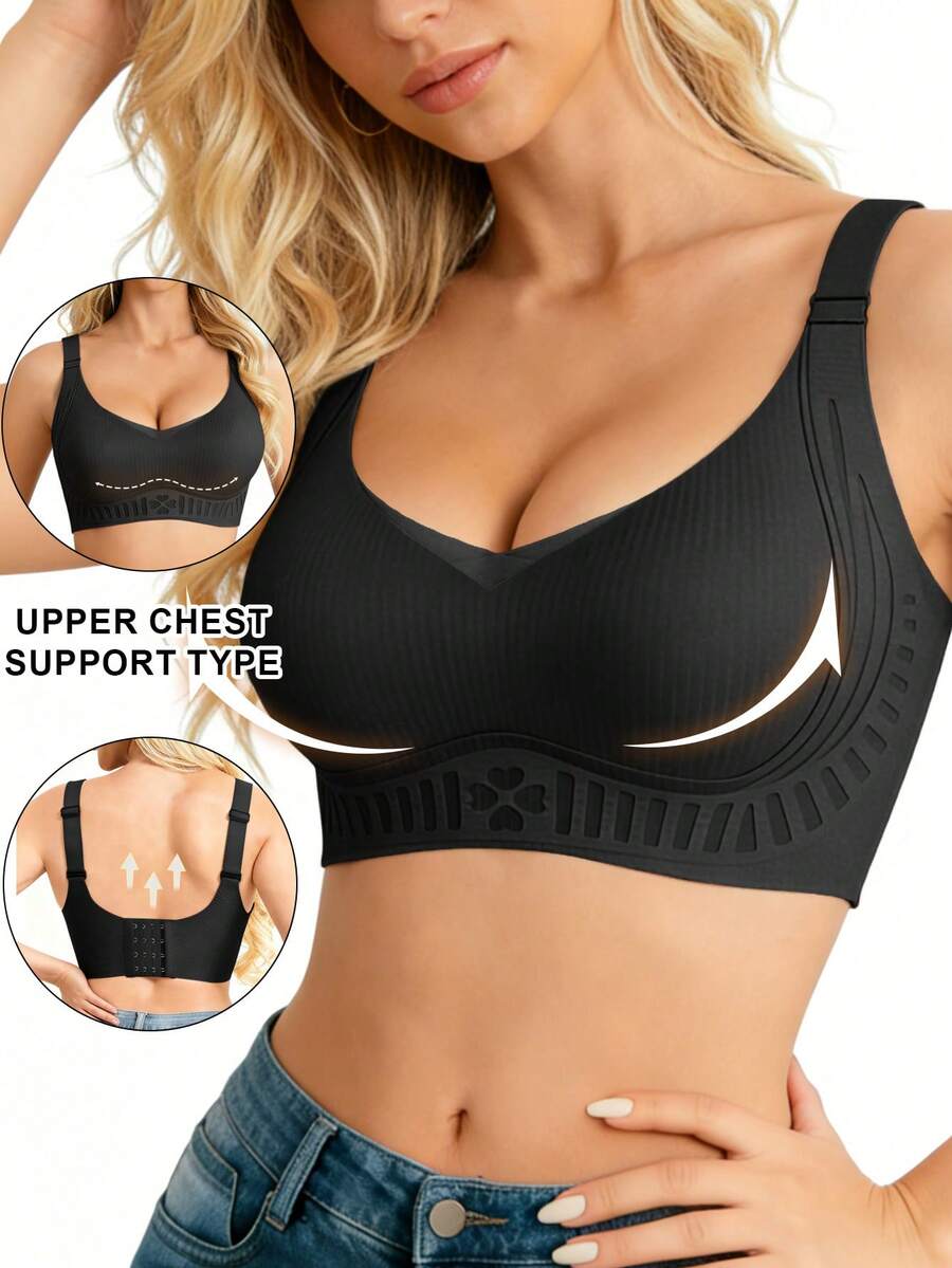 Áo ngực không gọng màu đen gợi cảm với họa tiết ren in chữ, viền ren, đệm mút có thể tháo rời, dây đeo điều chỉnh được, thiết kế chống chảy xệ. Áo ngực kẻ sọc thoải mái, kiểu dáng thường ngày. - màu đen - Xem 1