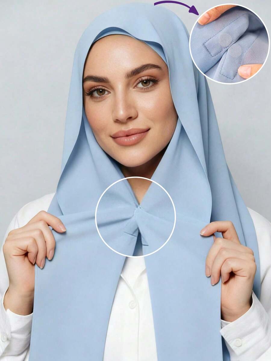 一件三合一速戴雪纺头巾，内置磁扣和内帽，无需别针，防滑贴合，即戴即用。适合日常搭配长袍、户外活动、祈祷和礼拜服饰。