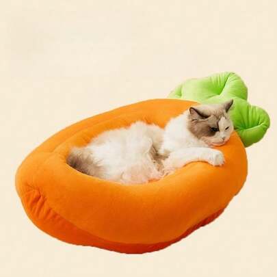 1个胡萝卜形小床 - 毛绒仿羊羔绒和豚鼠沙发/笼垫，舒适保暖的垫料，适合兔子、豚鼠 - 室内笼具配件