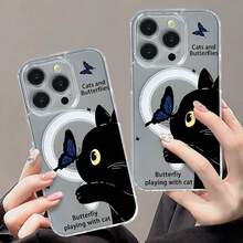 Cat phone case suitable for  17 16 16E 15 14 13 12 11 Pro Max 17 Air 16 Plu Transparent magnetic suction is simple and elegant, easy to charge, and acrylic material has a better hand feel - SKU1-7195WXcat - Ver 3