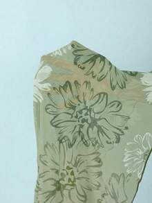 新款春夏性感印花网纱拼接串珠配饰三件套比基尼，挂脖式泳装，适合海滩、泳池派对和度假穿着 - 綠色 - 查看 7