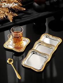 Dengcoo 1/3/6pcs Frosted Gilt Edged Cake Plate, Seasoning Plate, Butter Plate, Cup Holder, Square Cup Holder, Cup Mat, Dinner Plate, Date Plate, Candy Plate, Türkiye Black Tea Cup Plate, For Home, Cafe, Festival - Tray - View 6