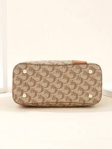 复古印花小方包，时尚百搭优雅女士手提包三件套，单肩包和斜挎包 - 玫瑰金 - 查看 7