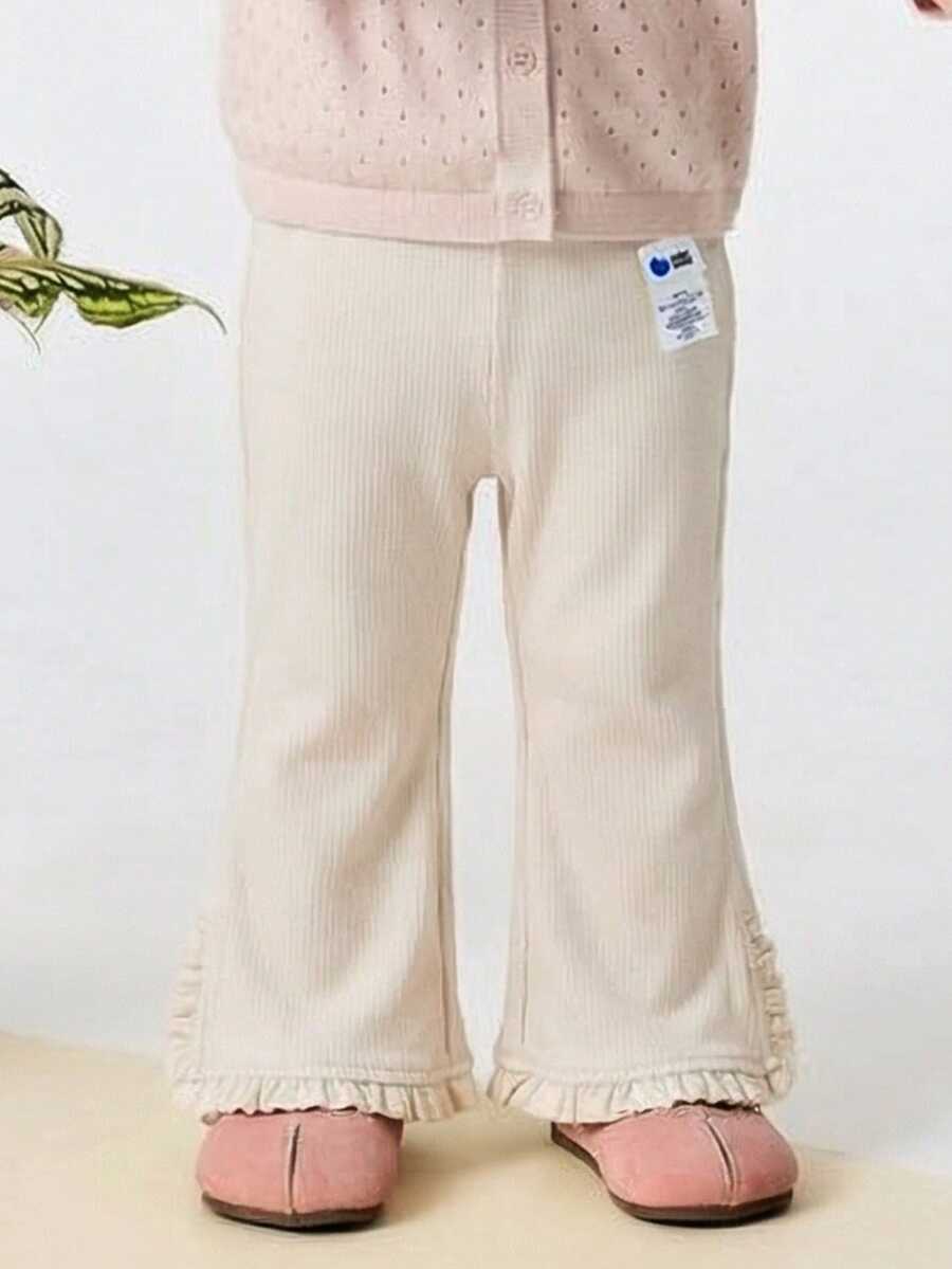 mini bala Girls' Elastic Leggings, Soft, Sweet And Comfortable, Flared Leg Style, Spring 2026 Collection - Light Khaki - View 1
