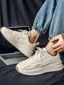 Men's Shoes Autumn/Winter Men's Sneakers Korean Style Versatile White Shoes Thick Sole Chunky Sneakers Shoes - Beige - View 3