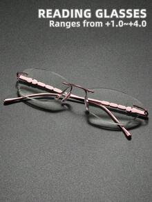 NRDZQ Women's Rimless Rhinestone Reading Glasses, New Fashion Rhinestone Rimless Diamond-Cut Edge Metal Reading Glasses - Transparent - View 3