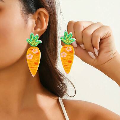 1 Pair Handmade Beaded Easter Egg & Rabbit Dangle Earrings, 2026 New Cute Rabbit Paw & Carrot Pearl Earrings, Suitable As Easter Holiday Party Accessories And Gifts