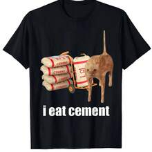 Camiseta Casual de Verano para Hombre con Estampado Gráfico "I Eat Cement" Negra de Manga Corta Cuello Redondo Tela de Estiramiento Medio Ajuste Regular - Negro - Ver 1