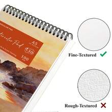 Artist Grade A4 /A5Watercolor Pad With Coastal Sunset Landscape Cover - 30 Sheets Acid-Free Thick Paper - Heavy-Duty Spiral Binding Art Book For Watercolor & Gouache Painting - Ideal For Artists, Students, Hobbyists (Top Art Gift Pick),Hardcover Binding