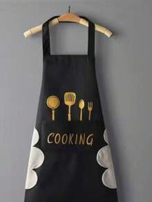 Waterproof Apron With Pockets, Unisex Kitchen Cooking Baking Apron, Fashion Home Waist Apron - Black - View 2