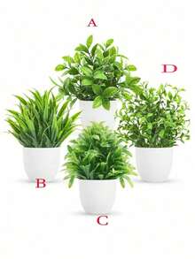 Set de 4 plantas artificiales en maceta, plantas artificiales miniatura verdes falsas en maceta, macetas de flores artificiales de plástico, plantas artificiales en miniatura, macetas negras, adecuadas para el hogar, oficina, mesa de comedor, casa de campo, baño, patio, regalos, jardín, exterior, jardinería, flores artificiales (1 maceta al azar) - Verde - Ver 8