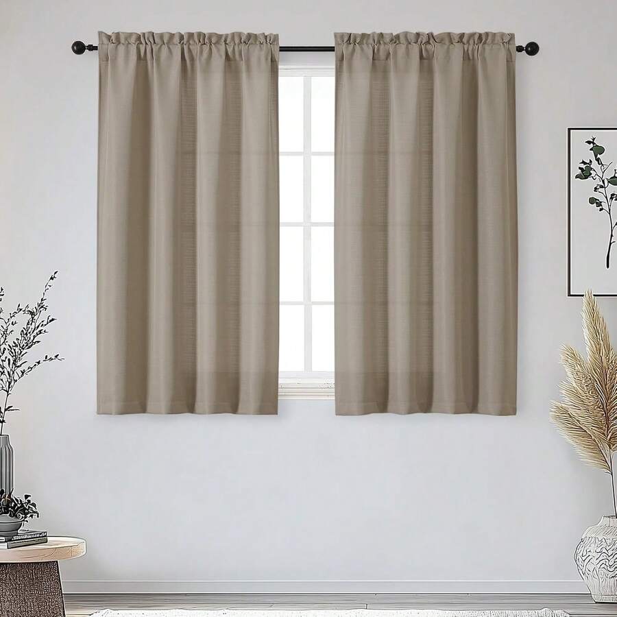 72 Inch Length 2 Panels Set Living Room Bedroom, Filtering Faux Slub Textured Window Curtain Panels, Solid Airy Soft Rod Pocket French Door Drapes, 2 Pcs 40Wx72L, Window Treatments - 結石 - 查看 1