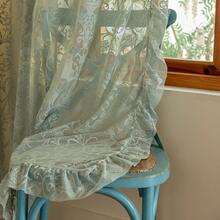 Green Sheer Curtains 108 Inch Long Living Room - Shabby Chic Floral Ruffled Curtains, Elegant Knitted Privacy Rod Pocket, Emerald Green, Spring/Summer, 1 Pair, 59 X 108 Inch - 鼠尾草綠 - 查看 4