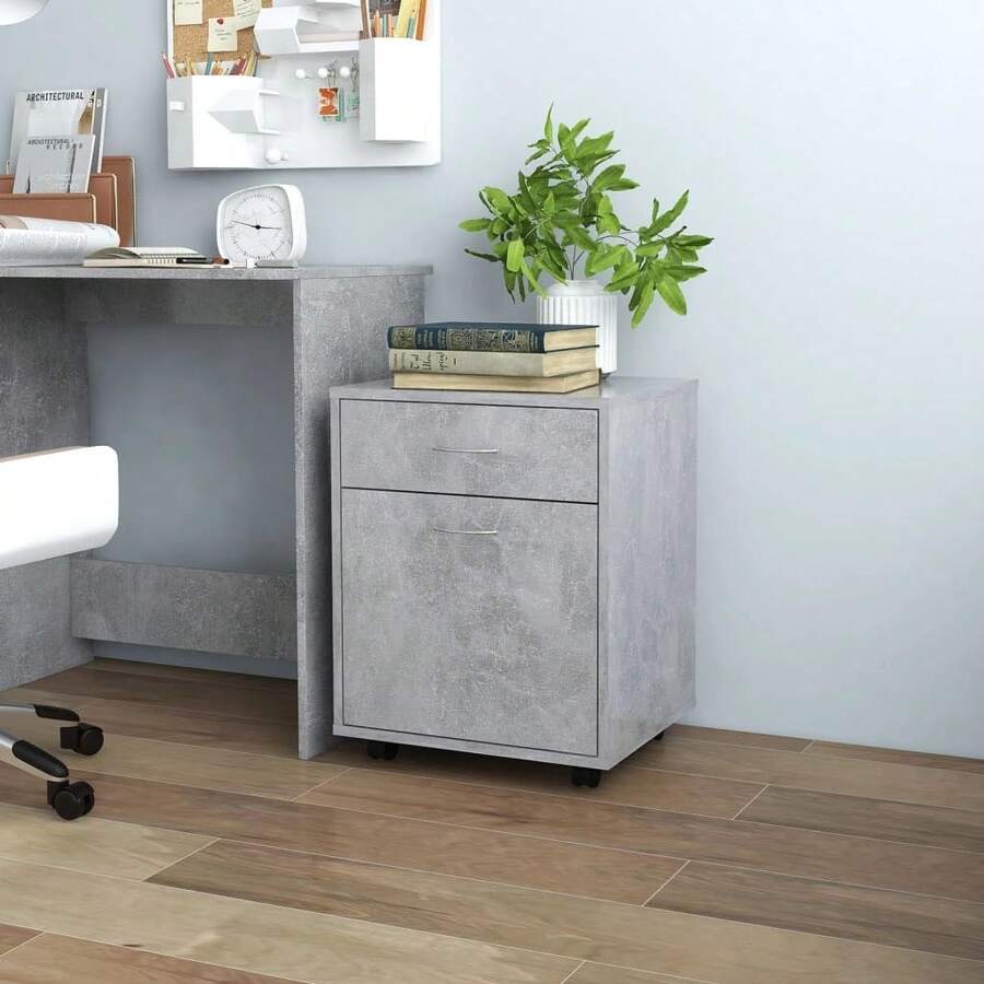 vidaXL Rollkleiderschrank, Betongrau, 45x38x54 cm, Holzwerkstoff - Grau - Übersicht 1