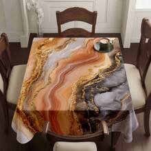 1pc Elegant Marble Tablecloth - Luxury Marble Pattern In Golden, Brown, Golden, - Easy-Clean Polyester Fabric - Rectangular Dining Table Cover For Christmas, Weddings, Home Decor - Sophisticated Table Setting, Wedding Decor, Highquality Print - Multicolor - View 3