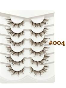 6 Pairs Eid Wet Look Brown Lashes Clear Band Eyelashes Volume Reusable False Lashes Extensions Dramatic Look Vacation Beach Curly Wispy Fake Lashes Bachelor Party Luxury Makeup Tools - 眼尾拉長款 - 查看 7