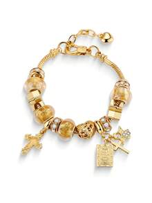 1pc Y2K Charm Bracelet, 1pc Cross Charm Bracelet, Retro Streetwear Fashion Bracelet, 1pc Cross & Heart Charm Bracelet, Glow-In-The-Dark Bracelet - Gold - View 8