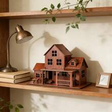 Adorno de madera, casa de pie DIY, rompecabezas, decoración de escritorio, juguete para niños, regalo - Rojo - Ver 3